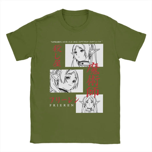 Sousou no Frieren Anime "Japanese Mage" Army Green T-Shirt