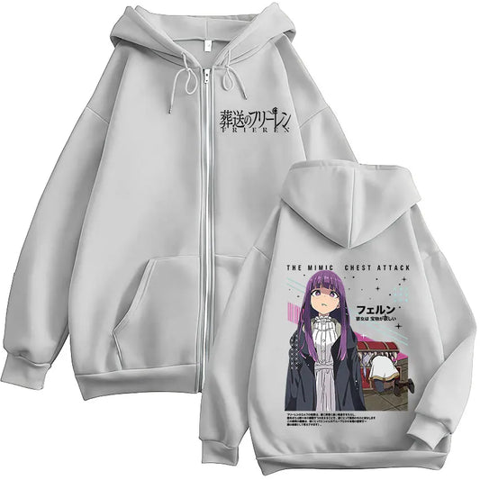 Frieren: Beyond Journey’s End Anime Fern Zipper Hoodie White