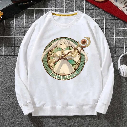 Frieren Beyond Journey’s End White Sweatshirt – Vintage Circle Emblem