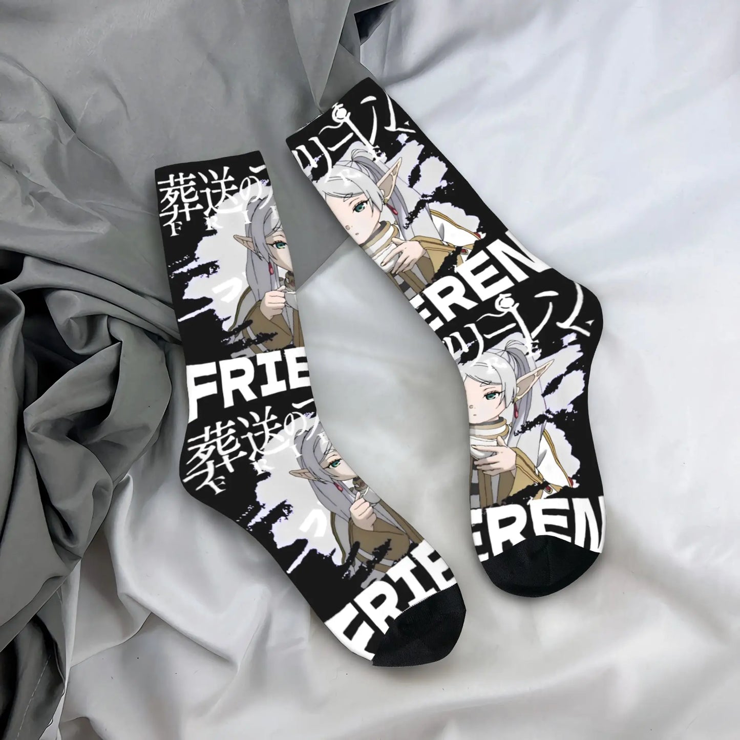 Frieren Anime Japanese Typography Black Socks