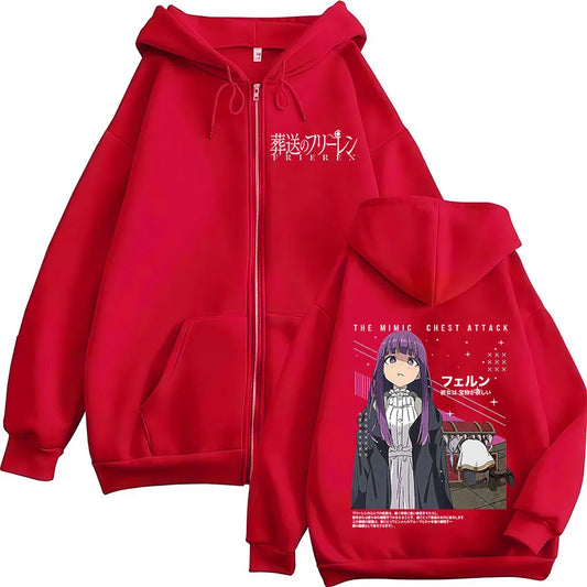 Frieren: Beyond Journey’s End Anime Fern Zipper Hoodie Red