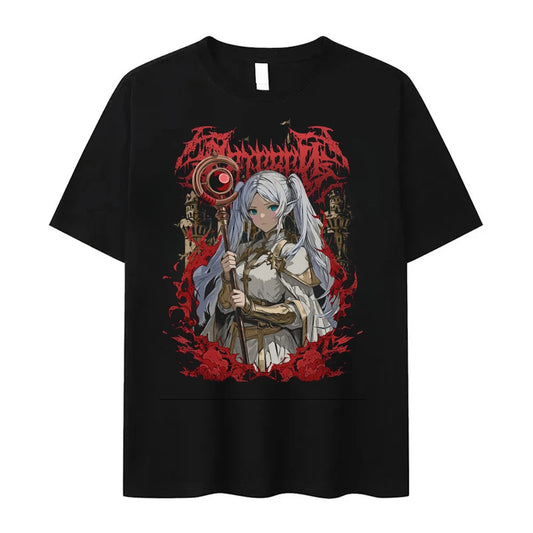 Frieren Anime Dark Fantasy Mage Black T-Shirt