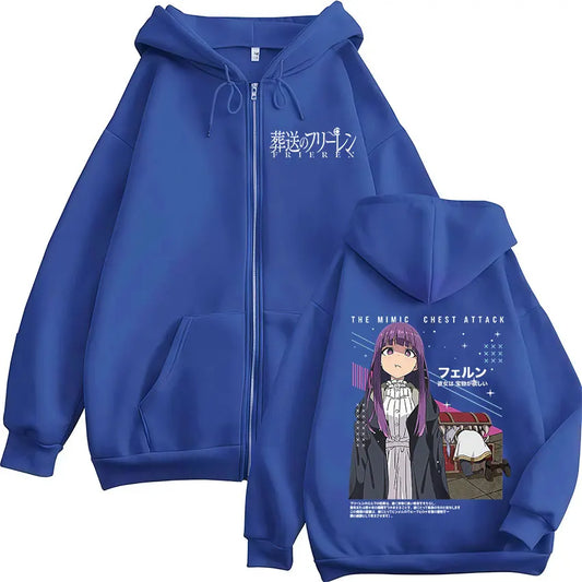 Frieren: Beyond Journey’s End Anime Fern Zipper Hoodie Blue