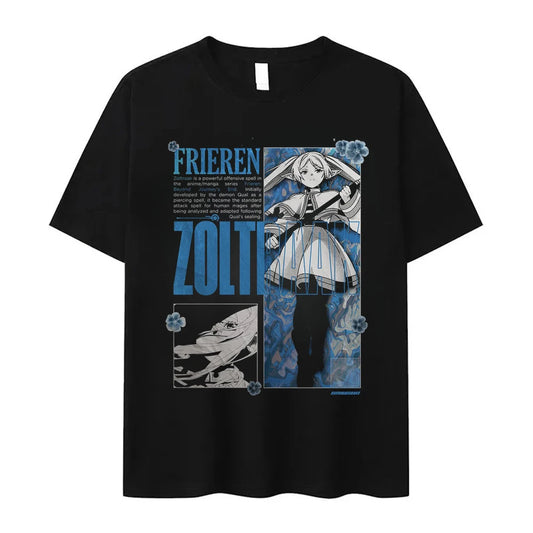 Frieren Anime Dark Fantasy Mage Black T-Shirt