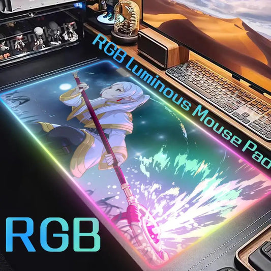 Frieren: Beyond Journey’s End RGB Mouse Pad – Luminous Frieren Magic Staff Anime Desk Mat