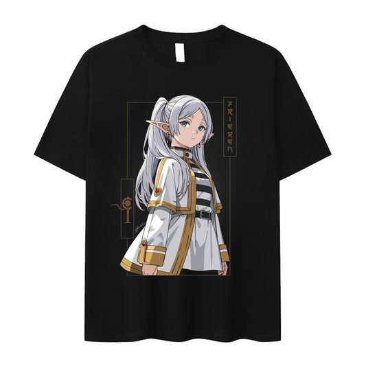Frieren Anime Dark Fantasy Mage Black T-Shirt
