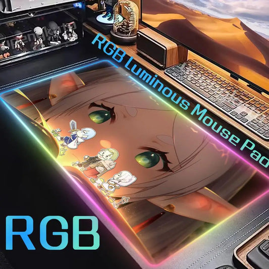 Frieren: Beyond Journey’s End RGB Mouse Pad – Chibi Companions & Frieren Eyes Artwork
