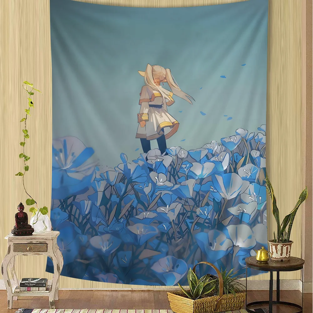 Frieren: Beyond Journey’s End Blue Flower Field Wall Tapestry