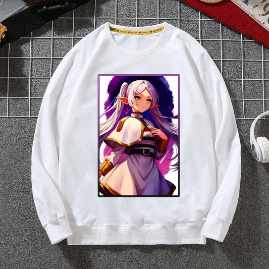 Frieren Anime White Sweatshirt – Vibrant Magic Aura