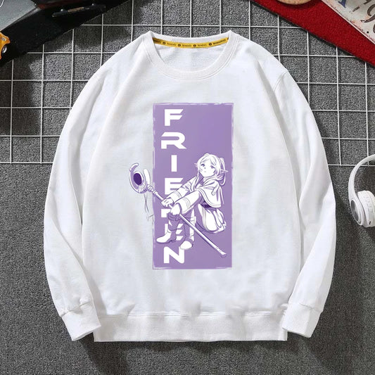 Frieren Beyond Journey’s End White Sweatshirt – Purple Vertical Art Anime