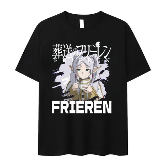 Frieren Anime Dark Fantasy Mage Black T-Shirt