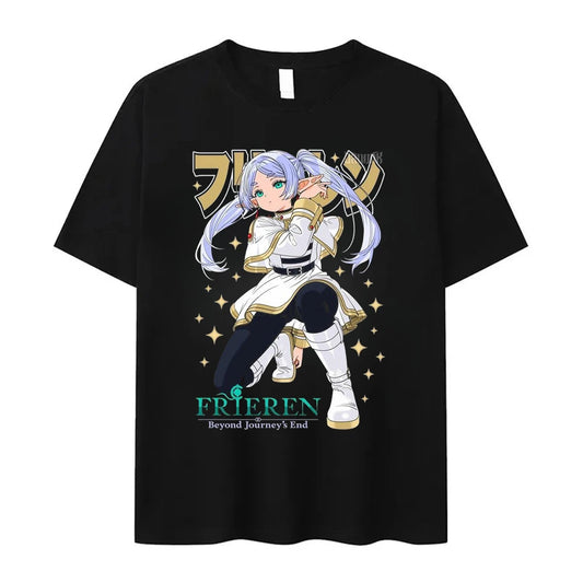 Frieren Beyond Journey’s End Chibi Anime Black T-Shirt