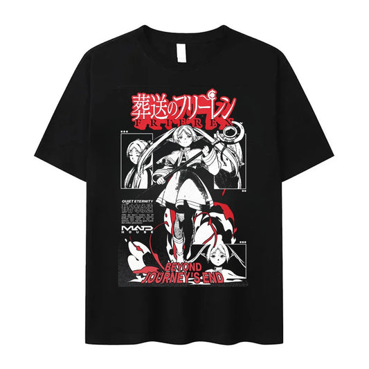 Frieren Anime Dark Fantasy Mage Black T-Shirt