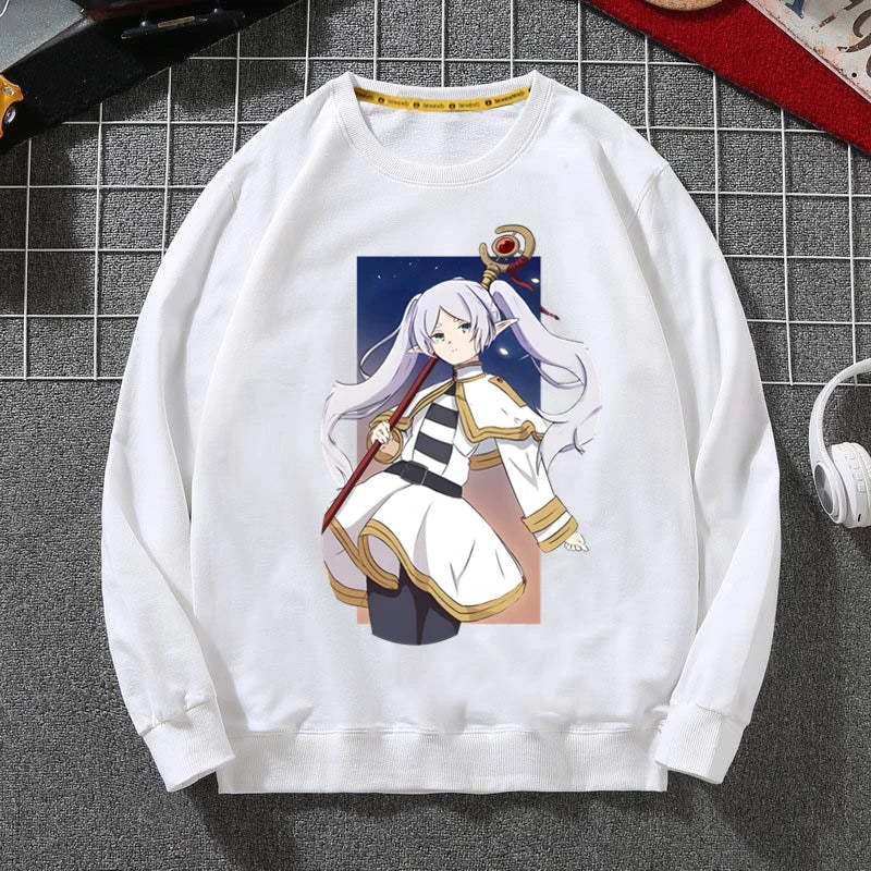 Frieren Beyond Journey’s End White Sweatshirt – Heroic Mage Portrait
