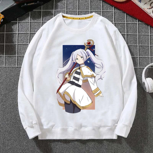 Frieren Beyond Journey’s End White Sweatshirt – Heroic Mage Portrait