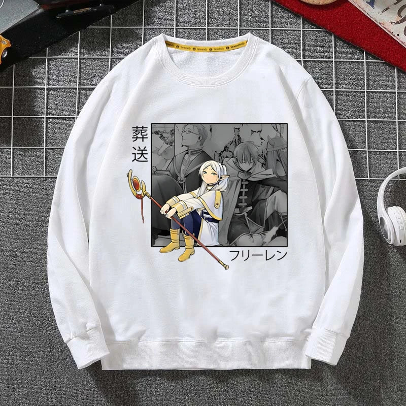 Frieren Anime White Sweatshirt – Farewell Journey Art