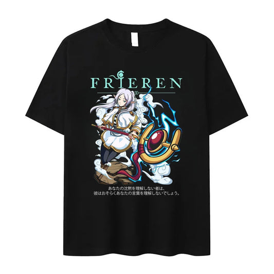 Frieren Anime Dark Fantasy Mage Black T-Shirt