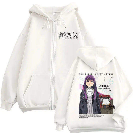 Frieren: Beyond Journey’s End Anime Fern Zipper Hoodie White