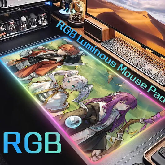 Frieren: Beyond Journey’s End RGB Mouse Pad – Luminous Anime Desk Mat Featuring Frieren, Fern & Stark